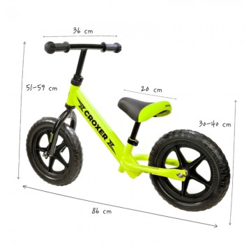 Balance Bike Croxer Leox Lime pumped wheels, handbreak