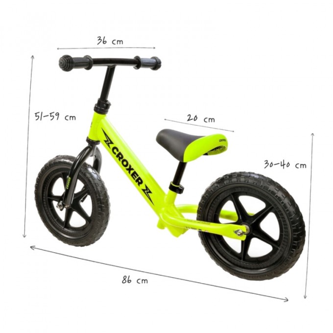 Balance Bike Croxer Leox Lime pumped wheels, handbreak