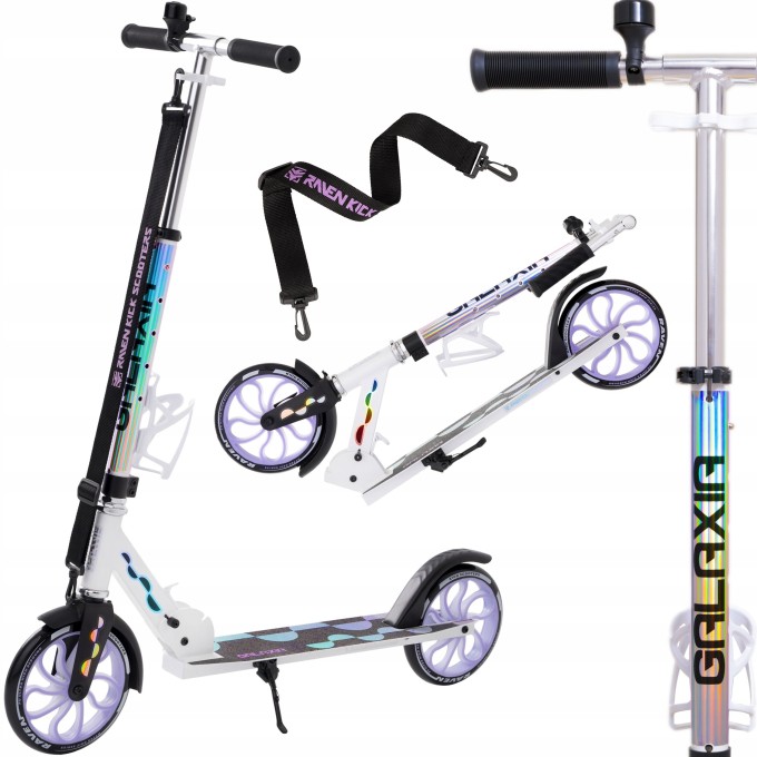 Foldable scooter Raven Galaxia Holo 200mm with bell, bottle holder and LED core