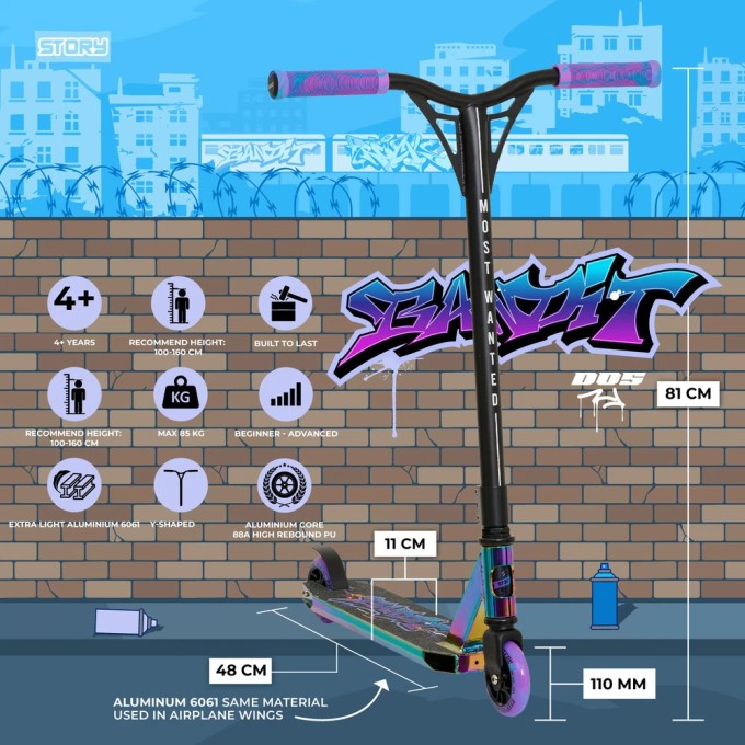 Story Bandit DOS 100mm-лучший трюковый самокат для новичков!