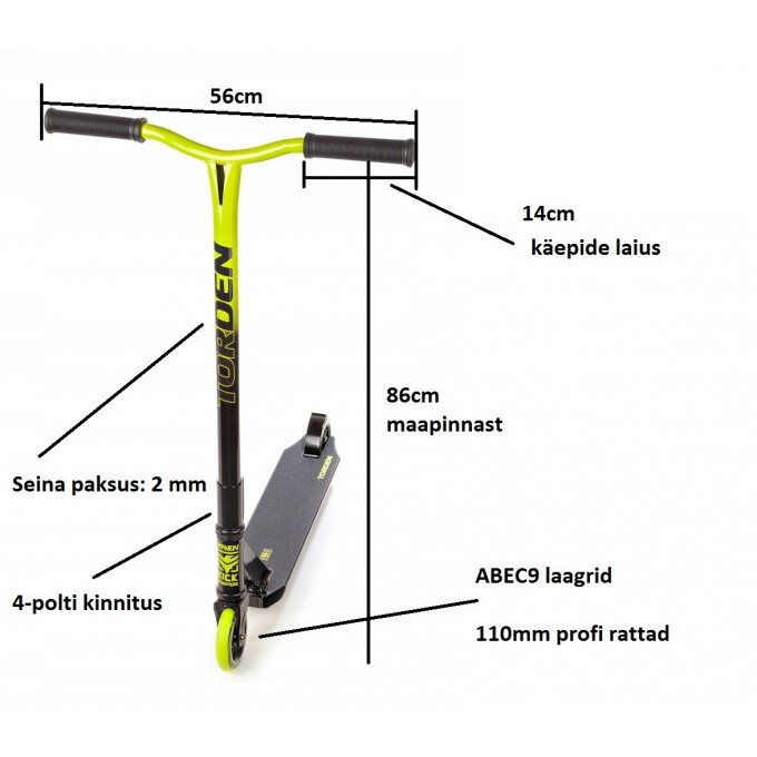Eriti tugev trikiratas Torden 110mm must/laimiroheline